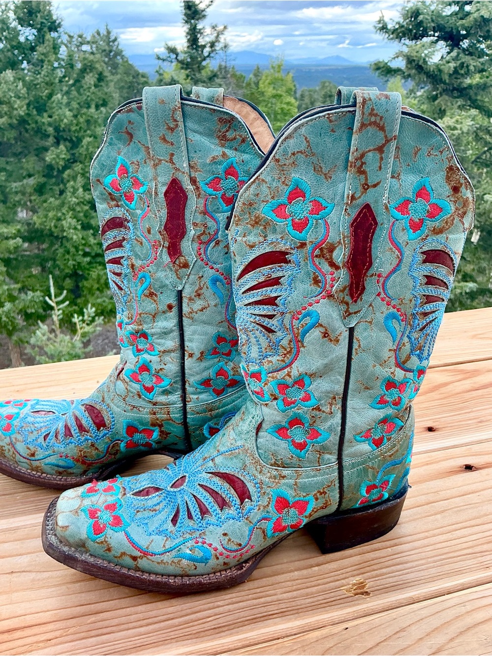 Vintage Mexican Leather Embroidered Western Cowboy Boots 7.5B | Colorful Floral - Picture 16 of 16